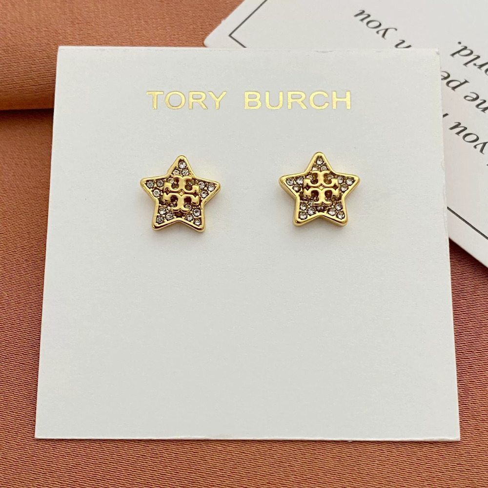 Tory Burch Crystal Letter Star Stud Earrings